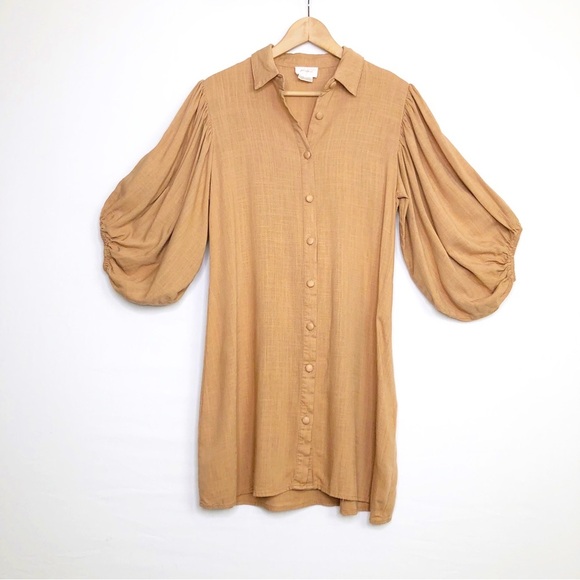 Girl and the sea tan button down shirt, dress - Picture 1 of 11